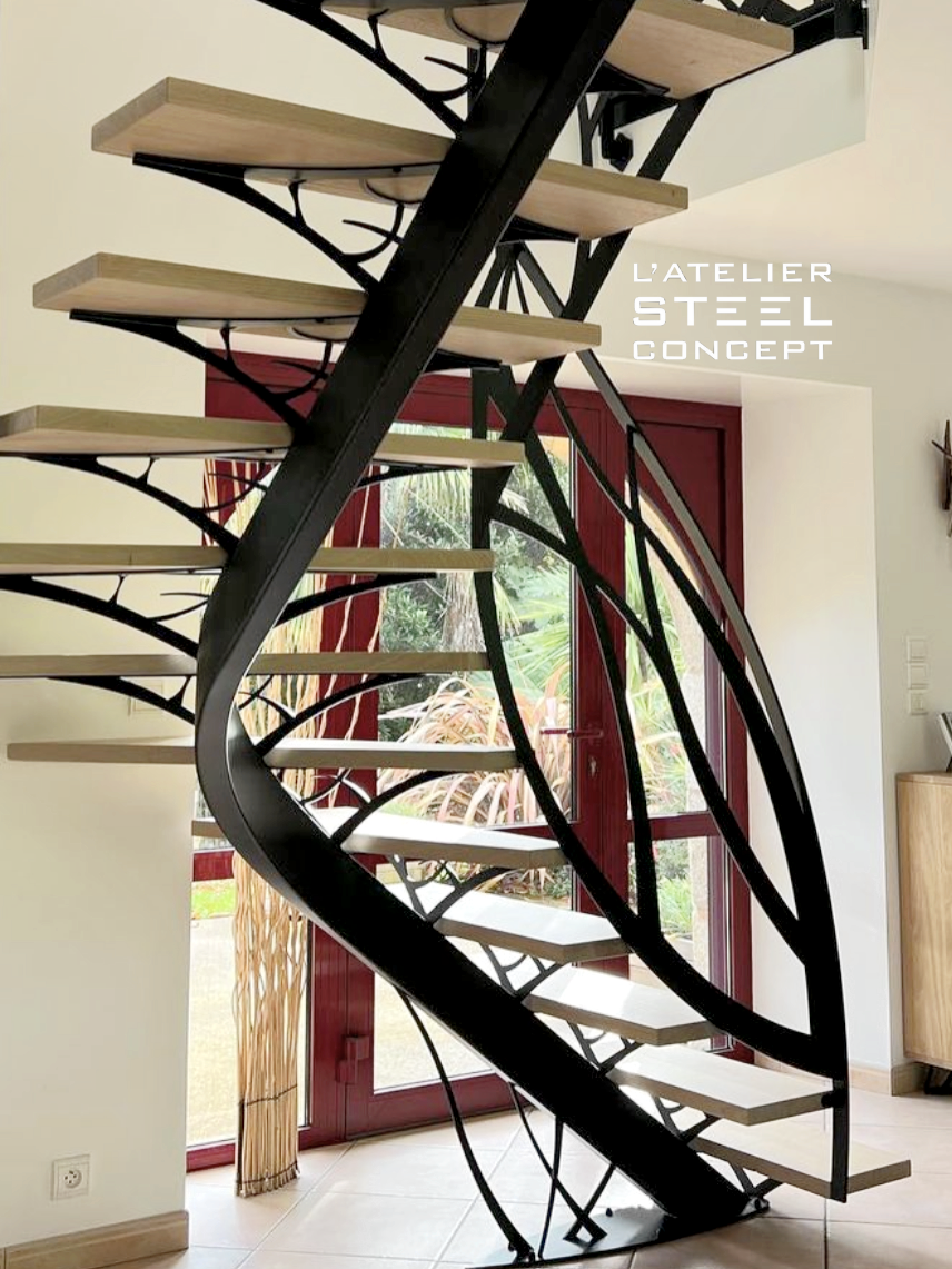 Escalier limon porteur métal à Briec - Atelier Steel Concept